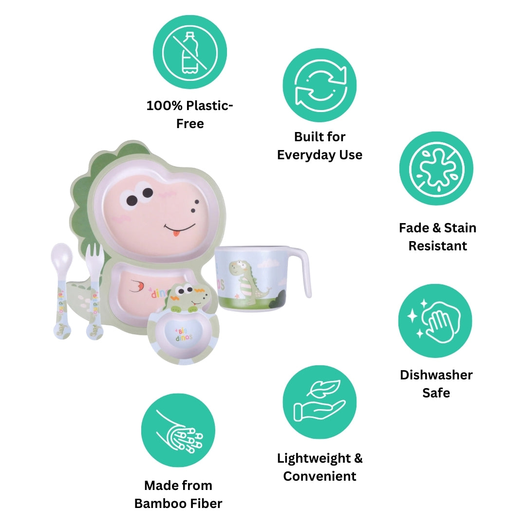 Dominant Dinosaur Bamboo Kids Dinner /Feeding Set of 5