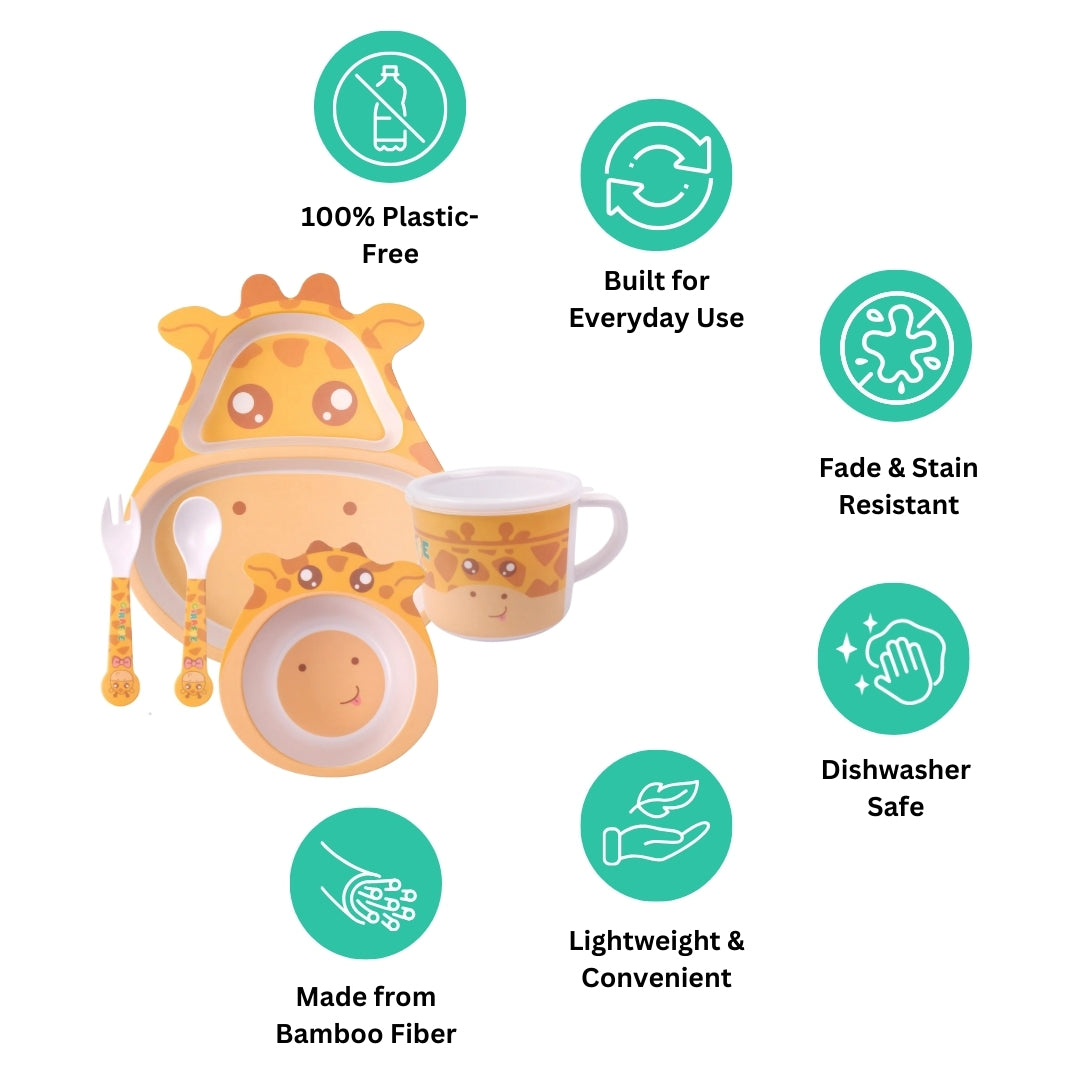 Goofy Giraffe Bamboo Kids Dinner /Feeding Set of 5