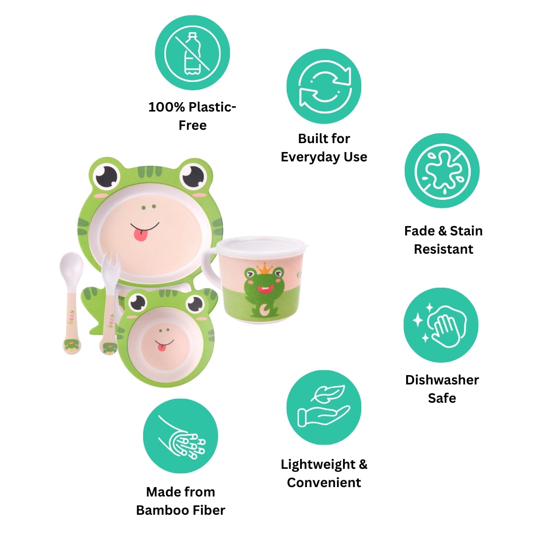 Funny Frog Bamboo Kids Dinner /Feeding Set of 5