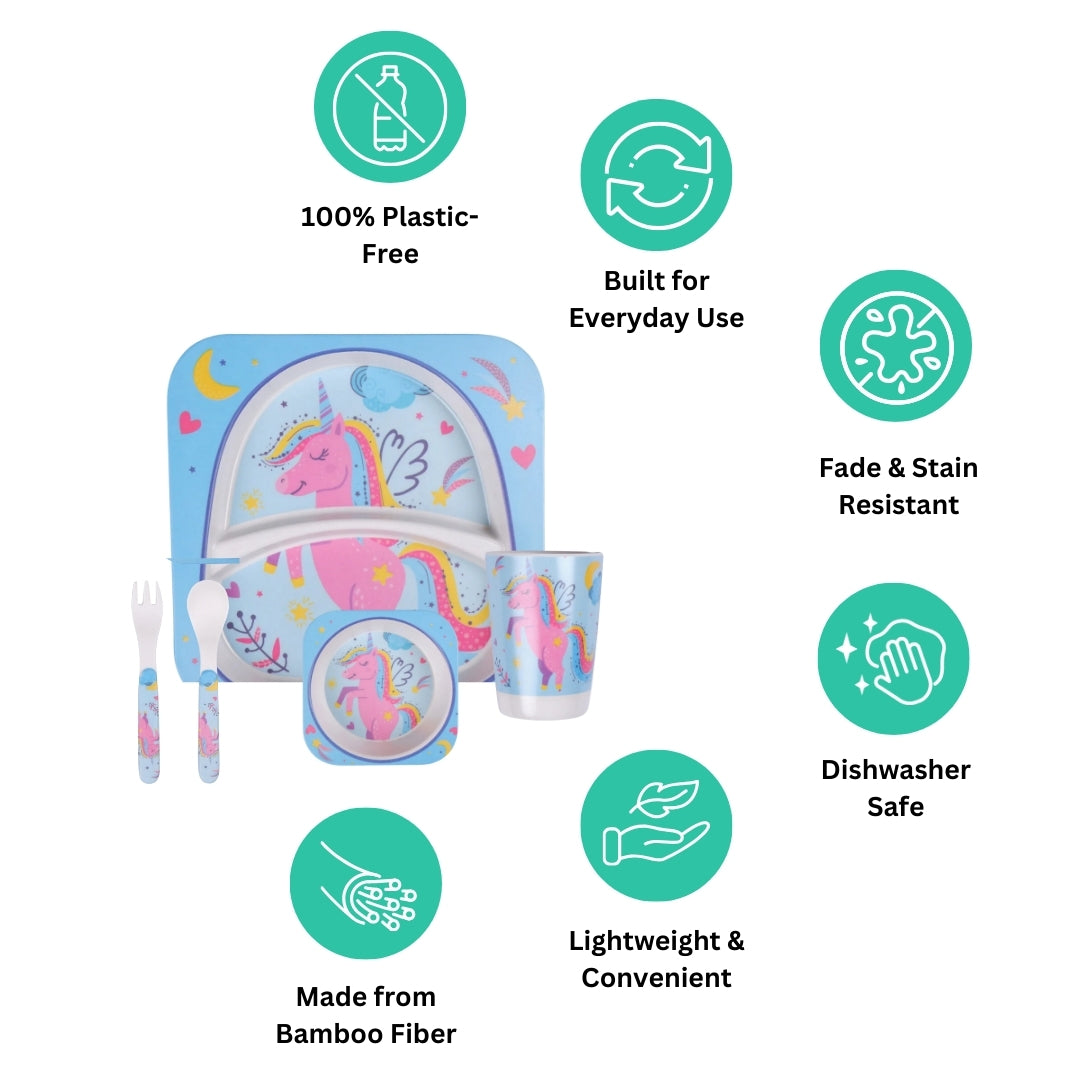 The Unicorn In the Sky Bamboo Kids Dinner /Feeding Set of 5