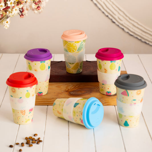 Sunny Lemon / Mixed Fruit Bamboo Travel Coffee Mug (Silicone Lid)