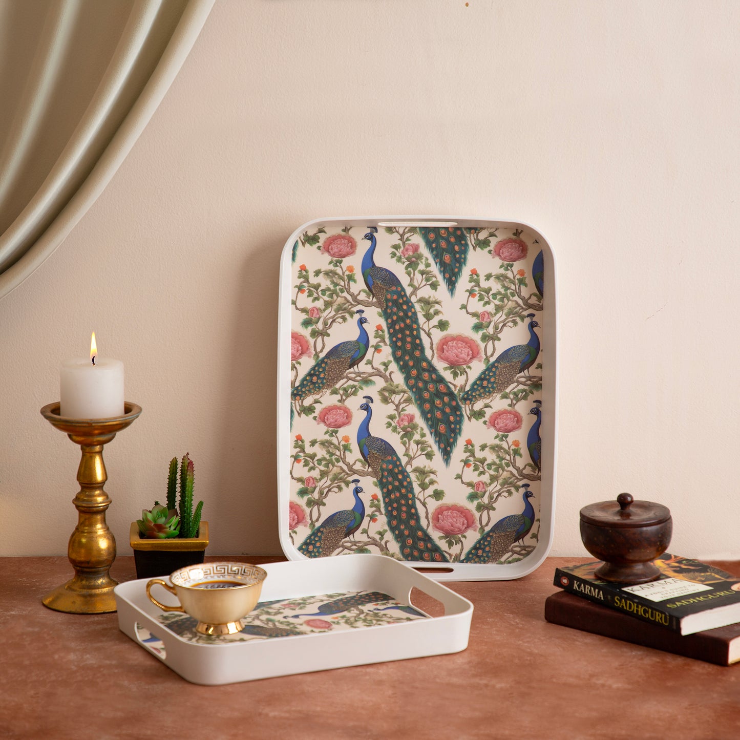 Majestic Peacock Bamboo Serving Trays