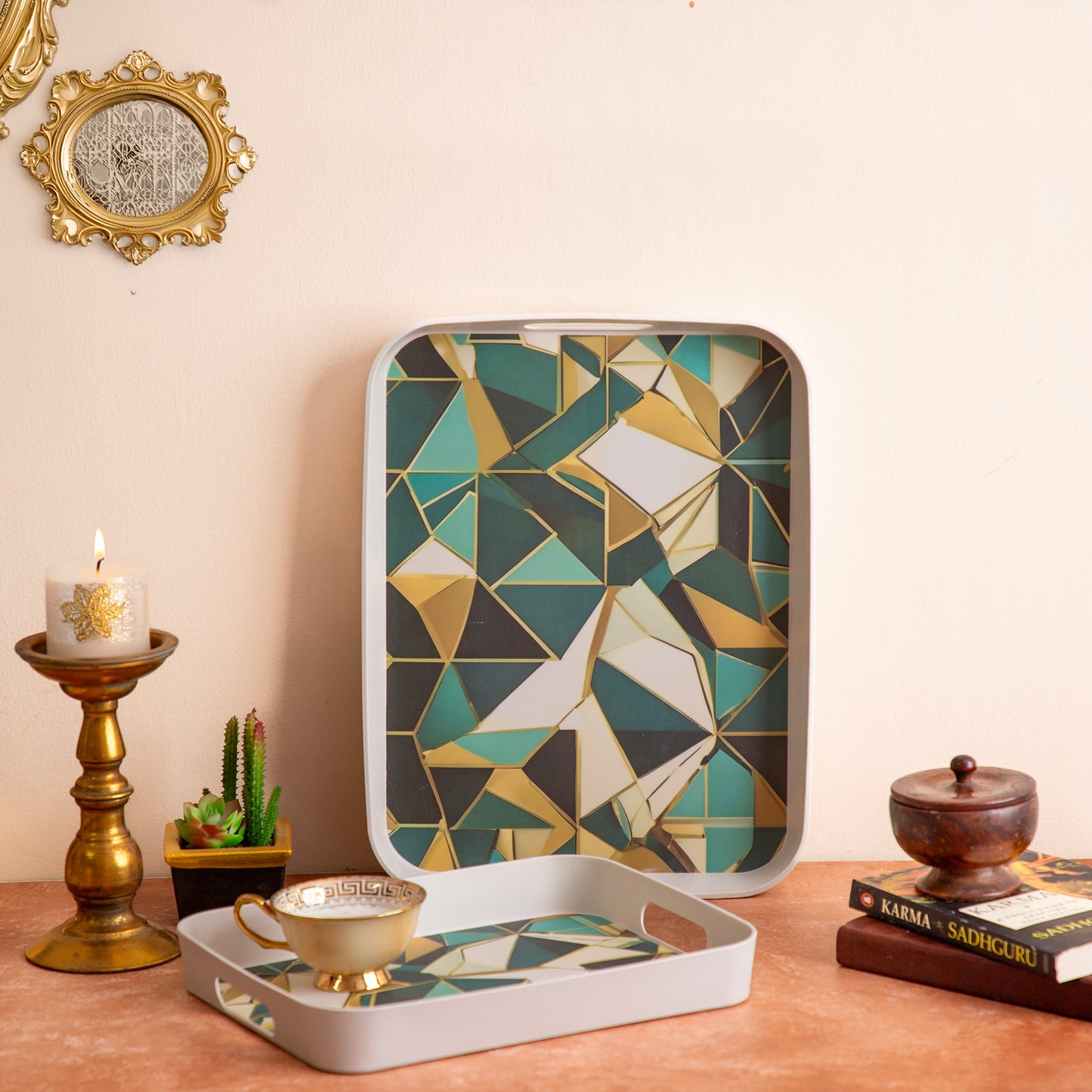 Emerald Elegance Bamboo Serving Trays