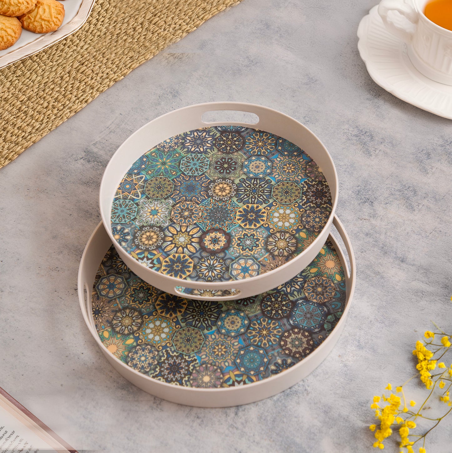 Mystic Blue Mandala Bamboo Serving Trays