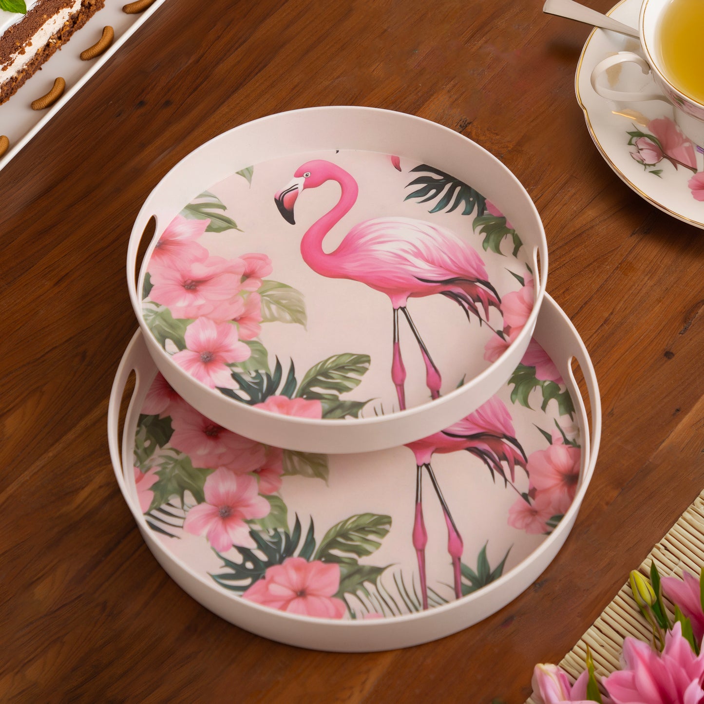 Tropical Flamingo Bamboo Serving Trays