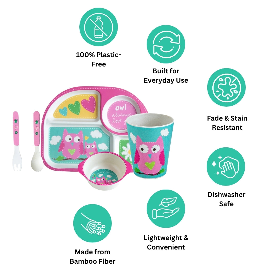 Observant Owl Bamboo Kids Dinner /Feeding Set of 5