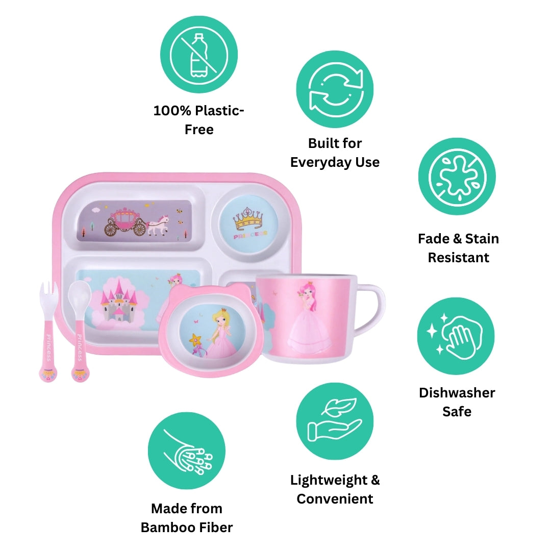 Pretty Princess Bamboo Kids Dinner /Feeding Set of 5