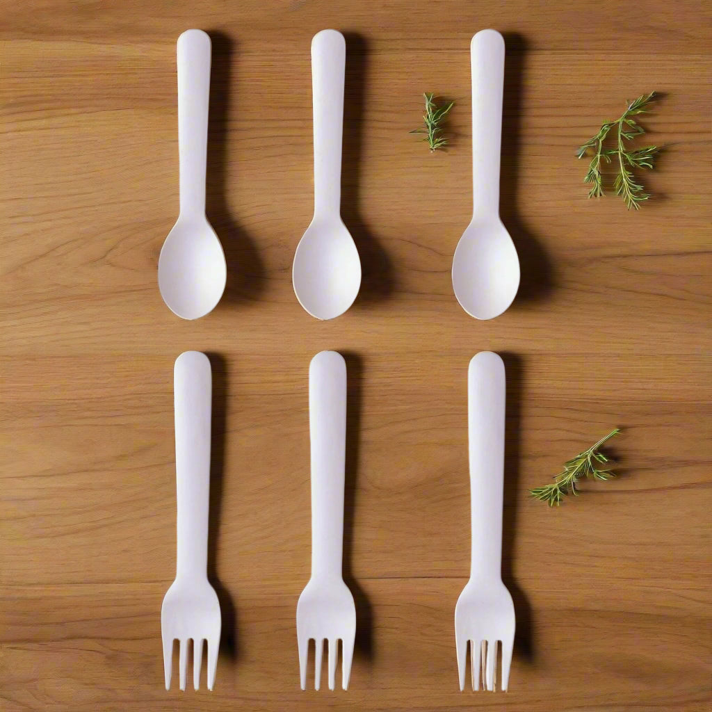 Creamy Cloud White Table Bamboo Spoon and Fork- Set of 6