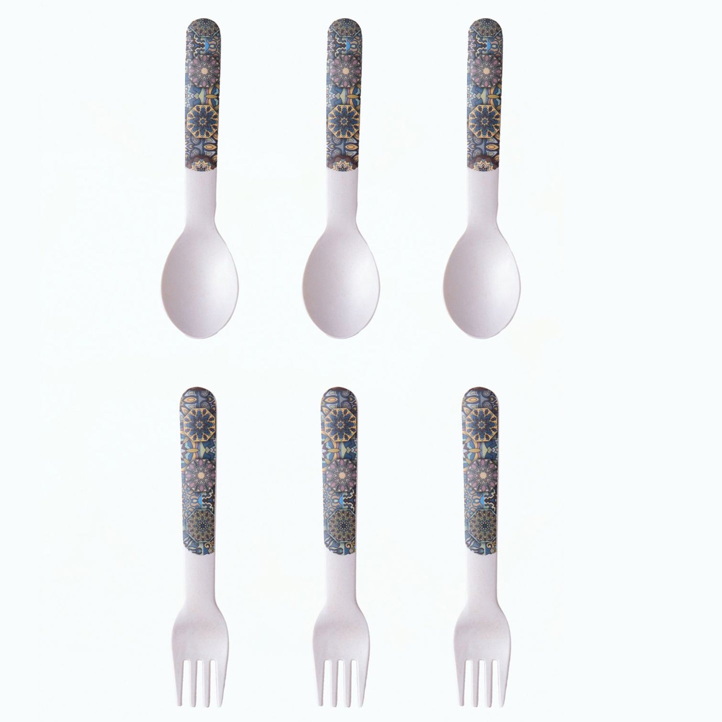 Mystic Blue Mandala Table Bamboo Spoon and Fork- Set of 6