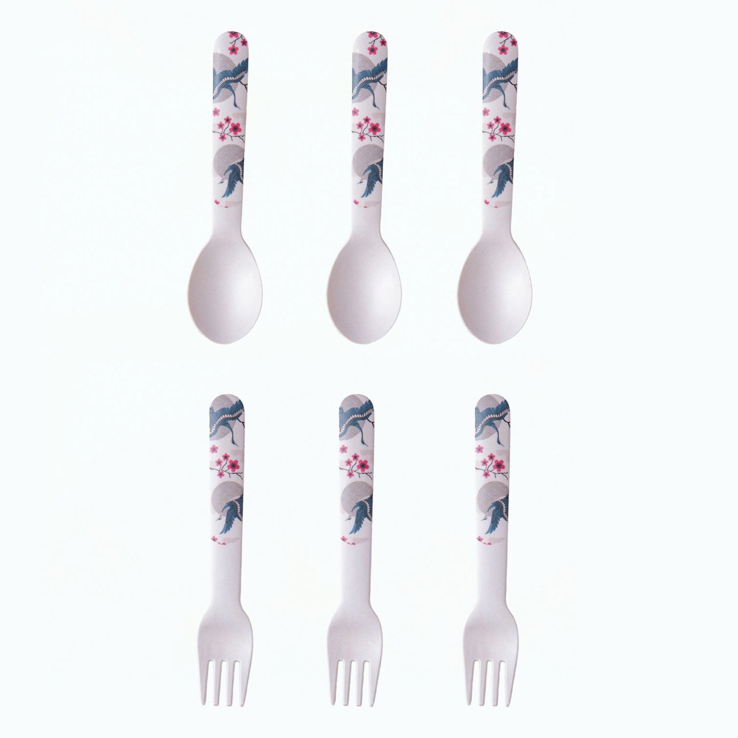 Blue Bird Blossom Table Bamboo Spoon and Fork- Set of 6