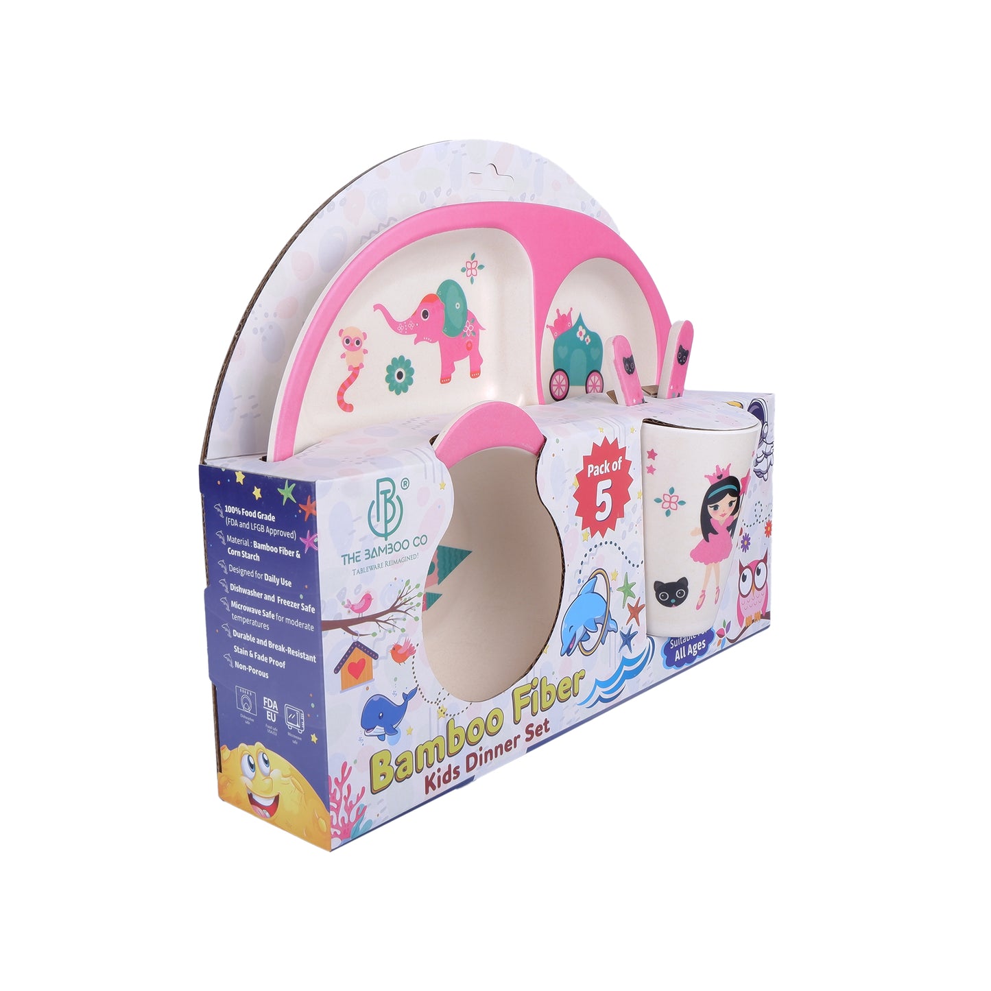 Pinky Princess' Castle Bamboo Kids Dinner /Feeding Set of 5