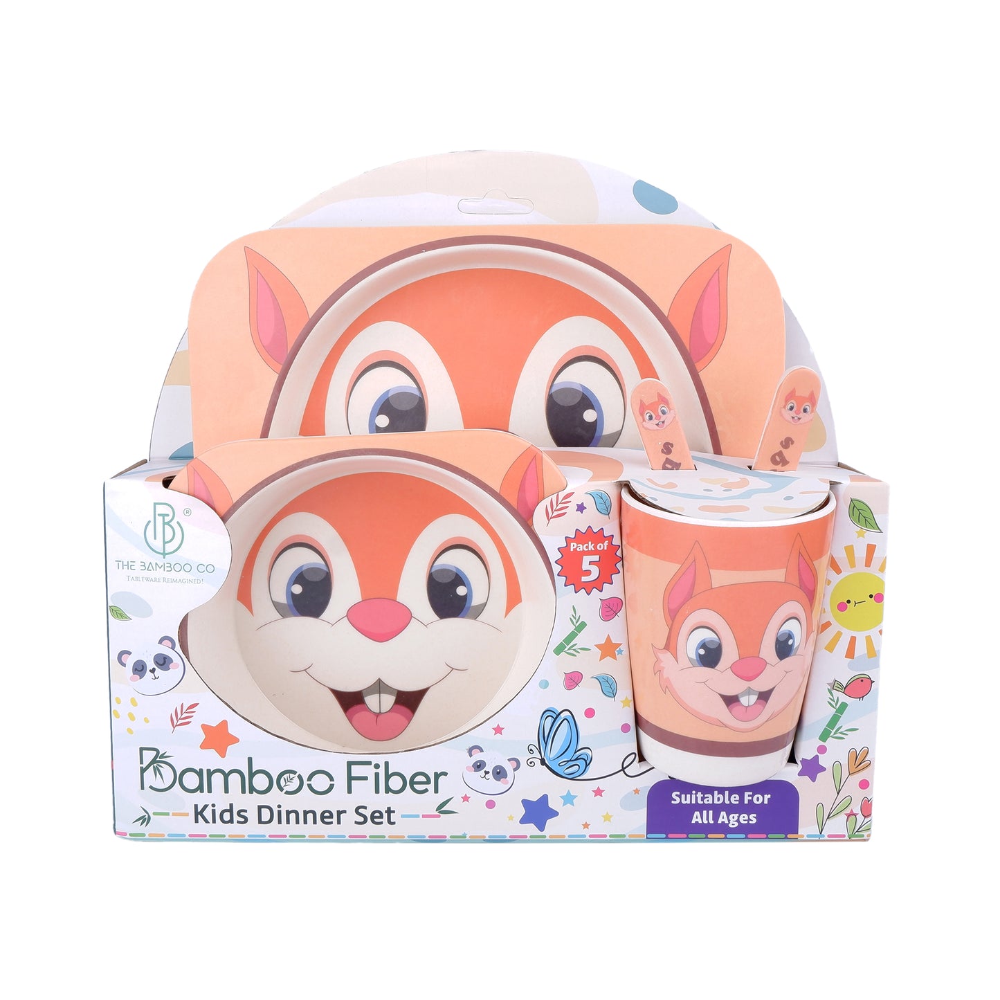 Snappy Squirrel Bamboo Kids Dinner /Feeding Set of 5