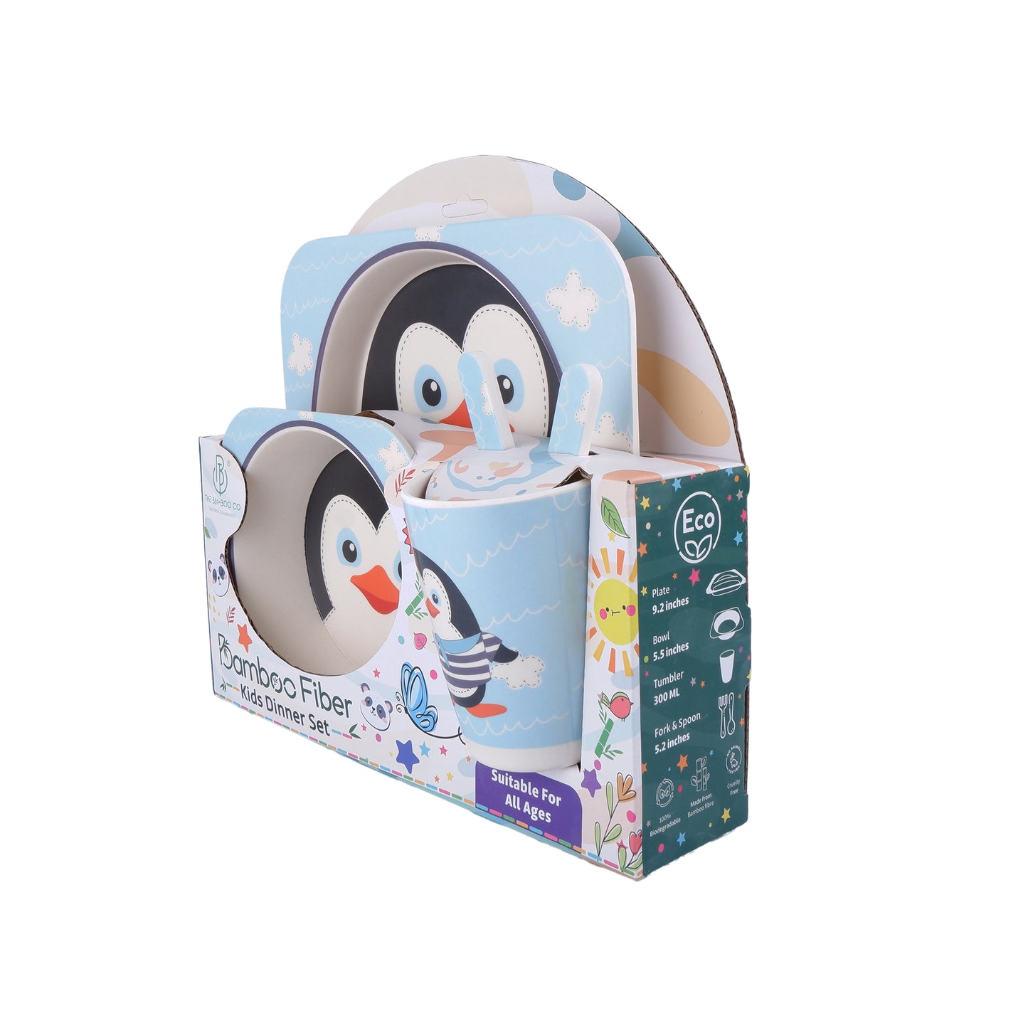 Plucky Penguin Bamboo Kids Dinner /Feeding Set of 5