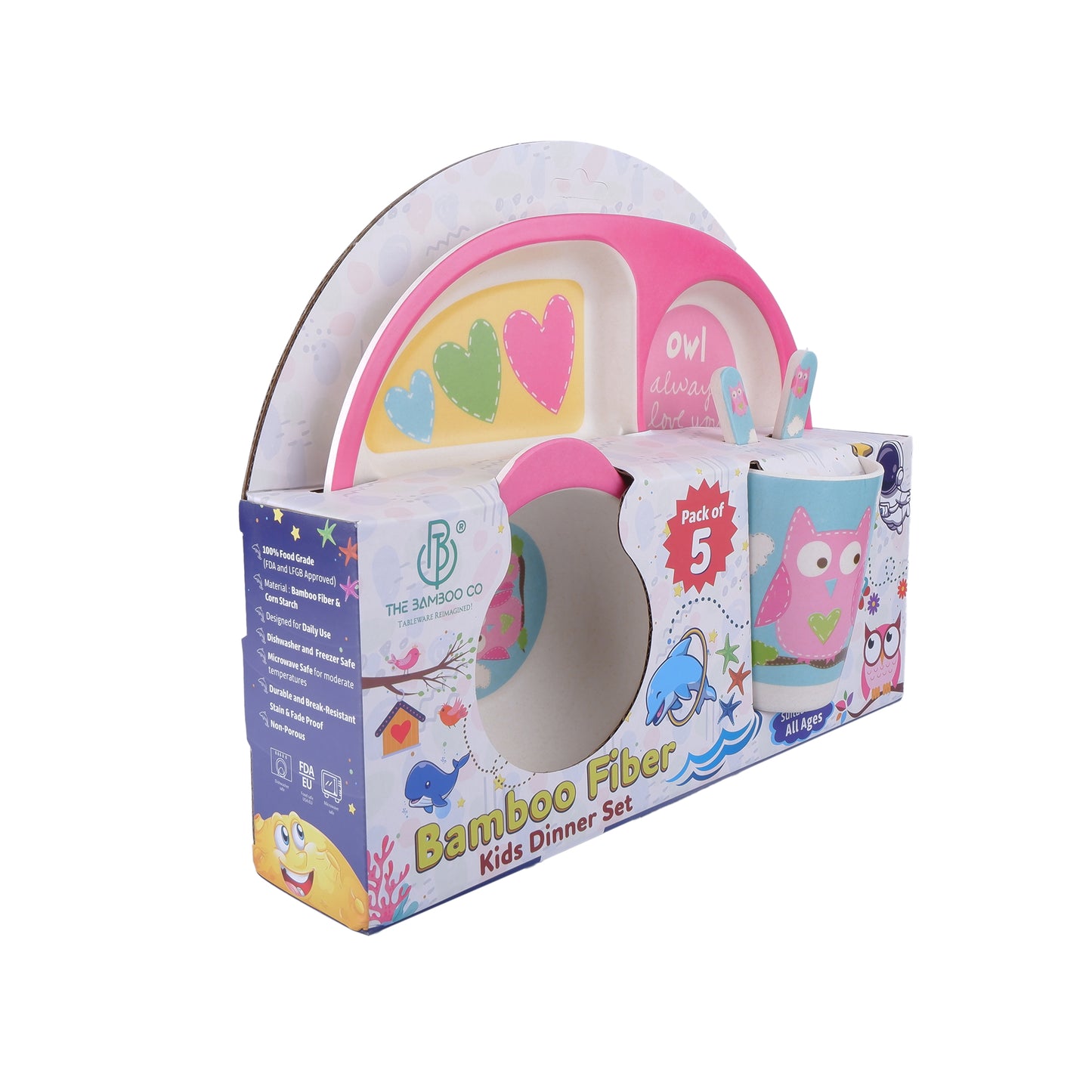 Observant Owl Bamboo Kids Dinner /Feeding Set of 5