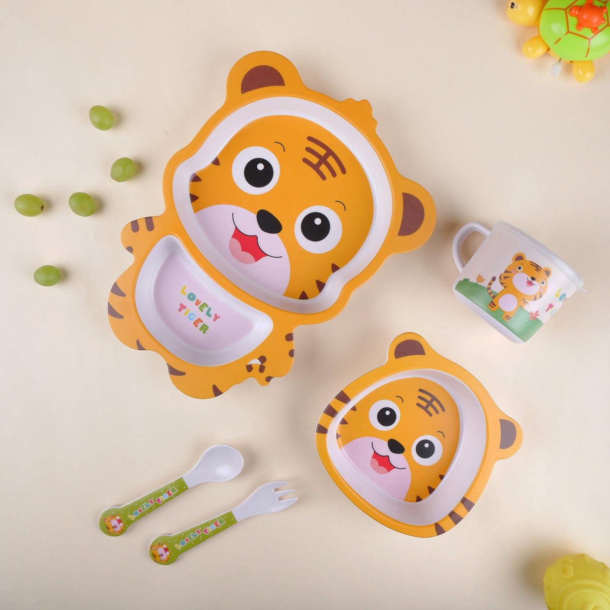 Tiggly Tiger Bamboo Kids Dinner /Feeding Set of 5