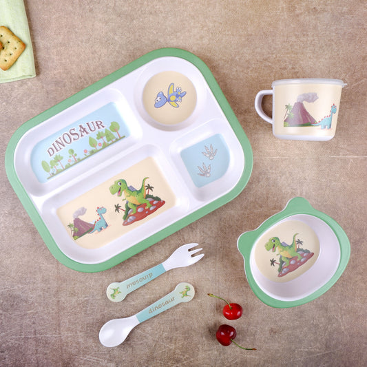 Jurassic Joys Bamboo Kids Dinner /Feeding Set of 5