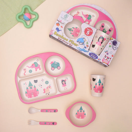 Pinky Princess' Castle Bamboo Kids Dinner /Feeding Set of 5