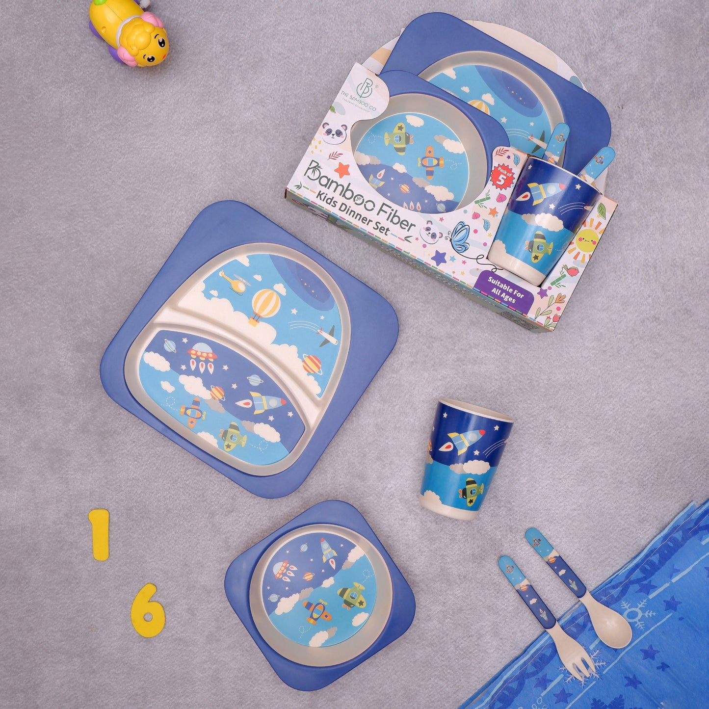 Stellar Starship Bamboo Kids Dinner /Feeding Set of 5