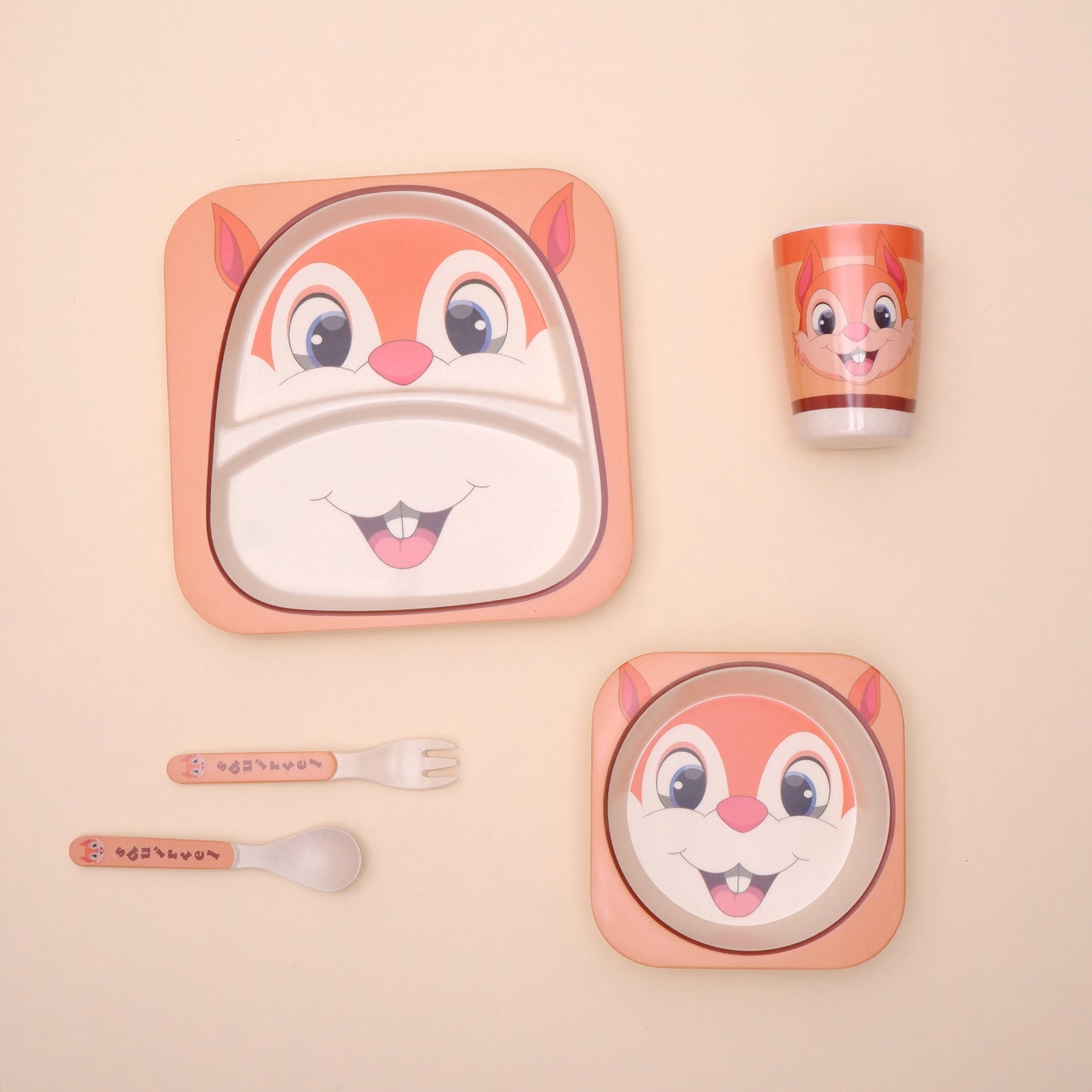 Snappy Squirrel Bamboo Kids Dinner /Feeding Set of 5