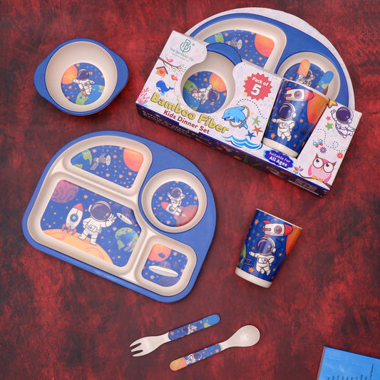 Little Astronaut in Space Bamboo Kids Dinner /Feeding Set of 5