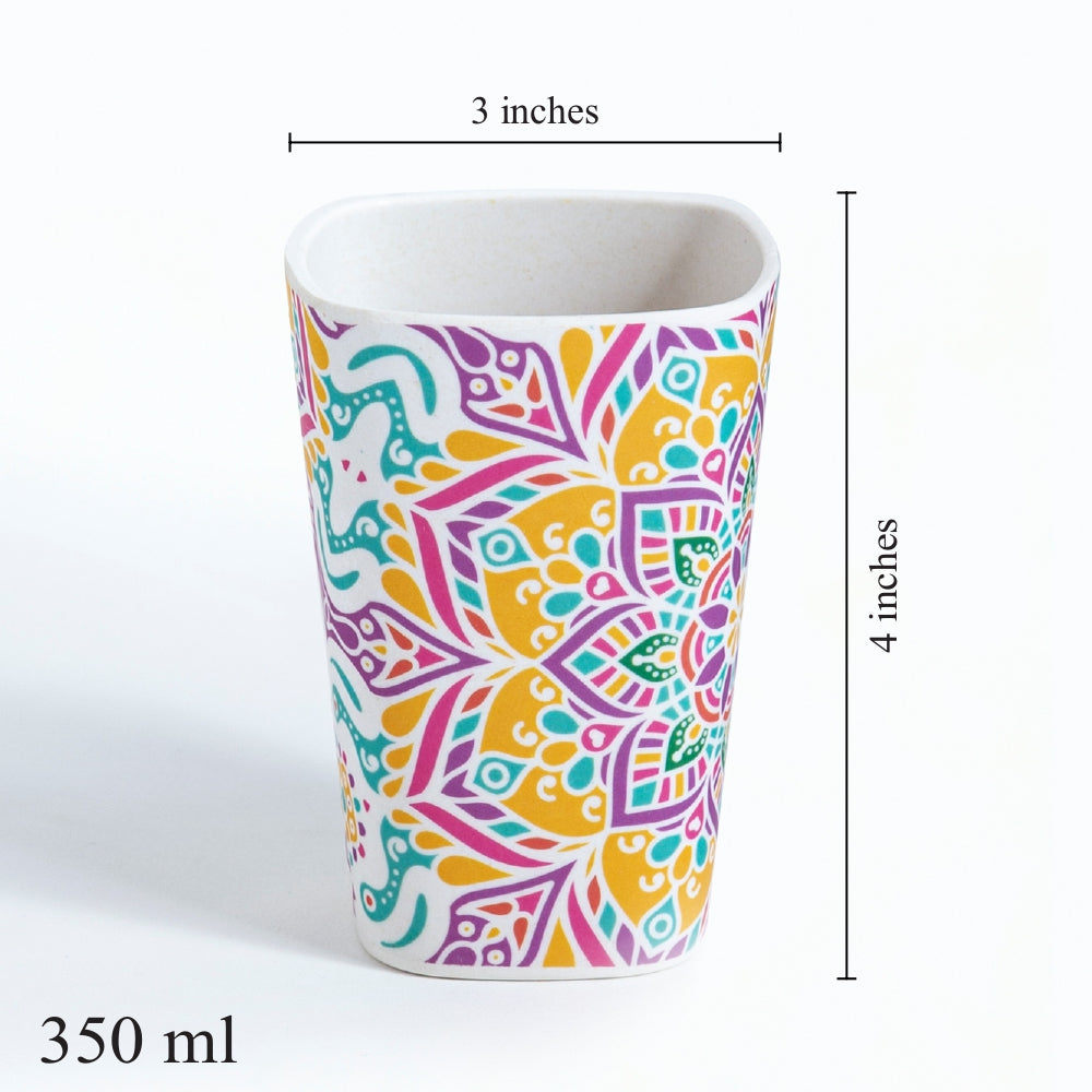 Sunrise Mandala Bamboo Water & Juice Glasses- Set of 4