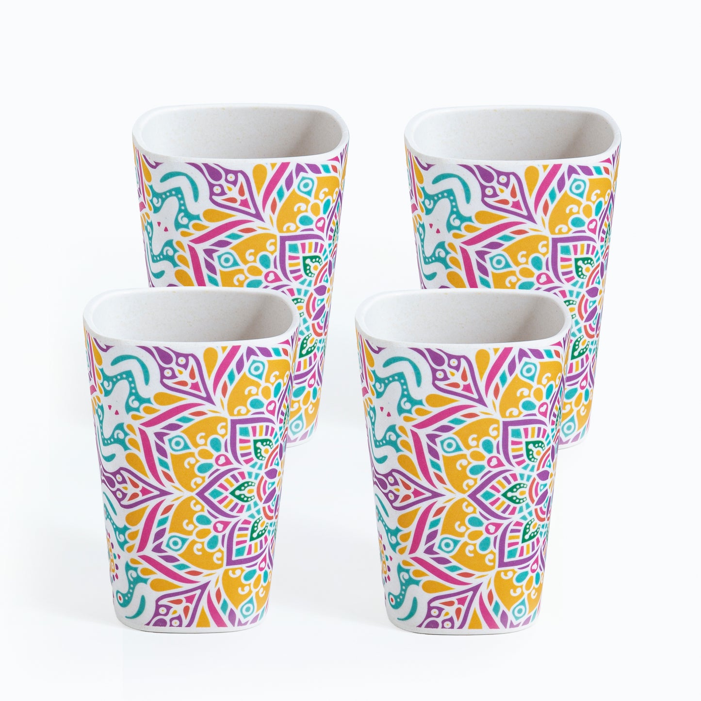 Sunrise Mandala Bamboo Water & Juice Glasses- Set of 4