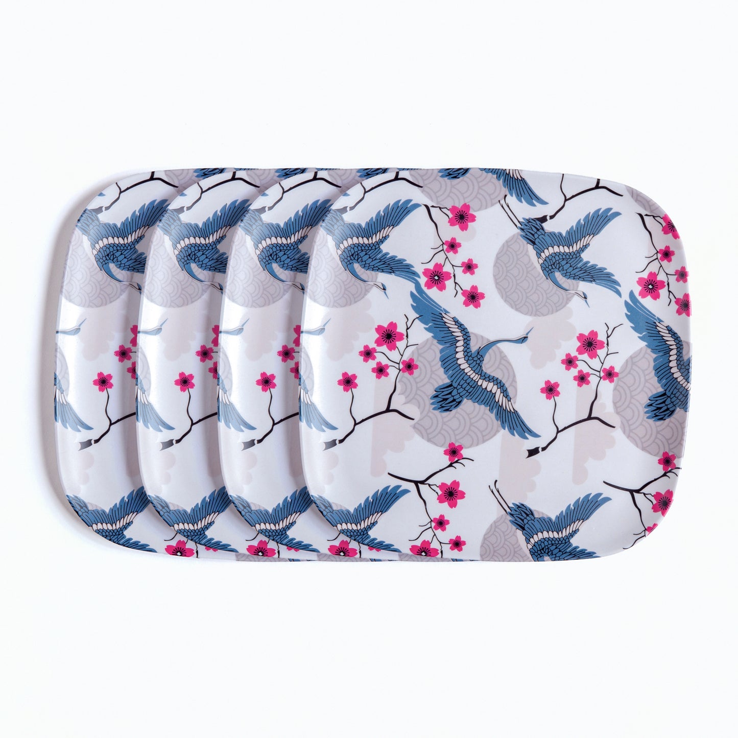 Blue Bird Blossom Bamboo Quarter Plates- Set of 4