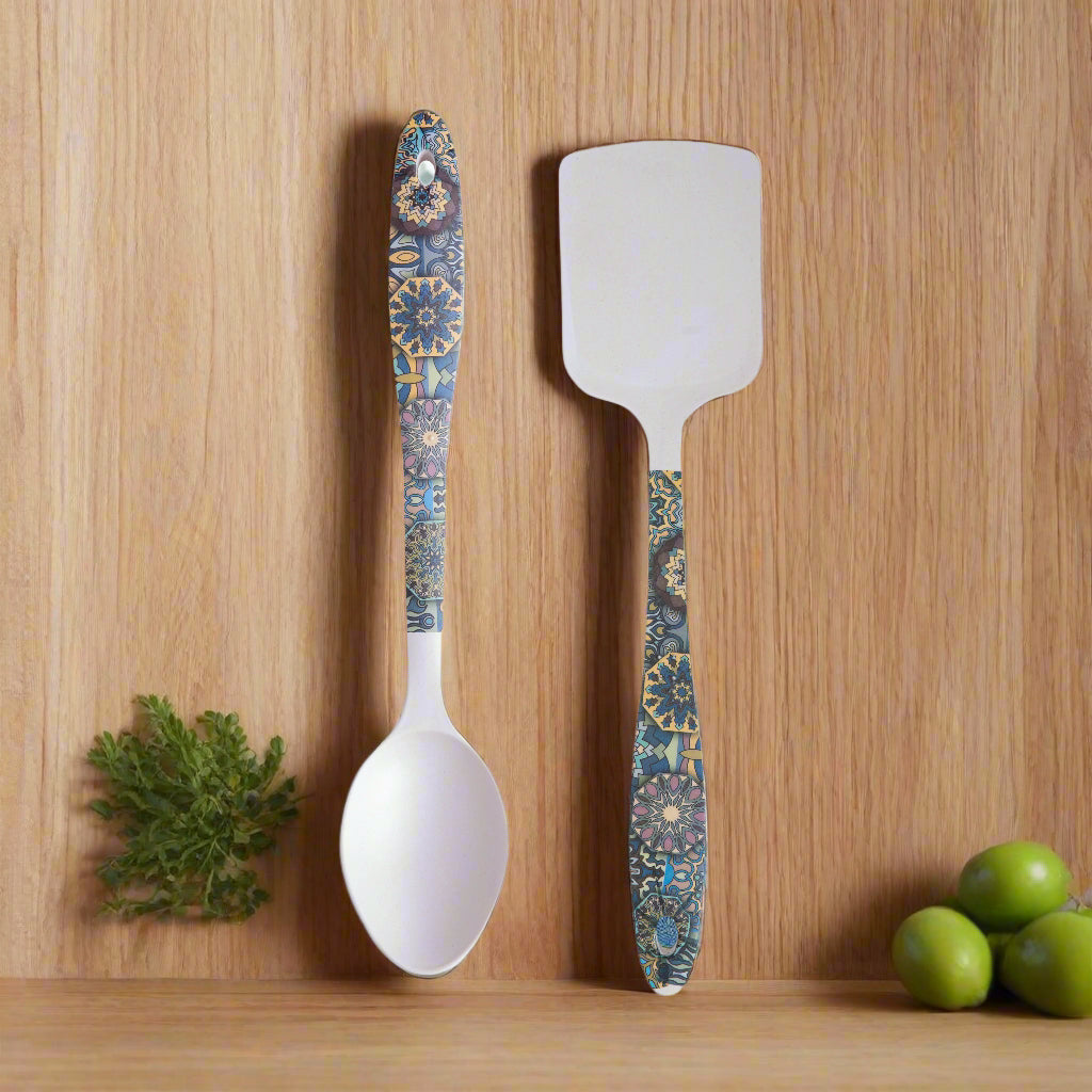Mystic Blue Mandala Bamboo Serving Spoons & Turner