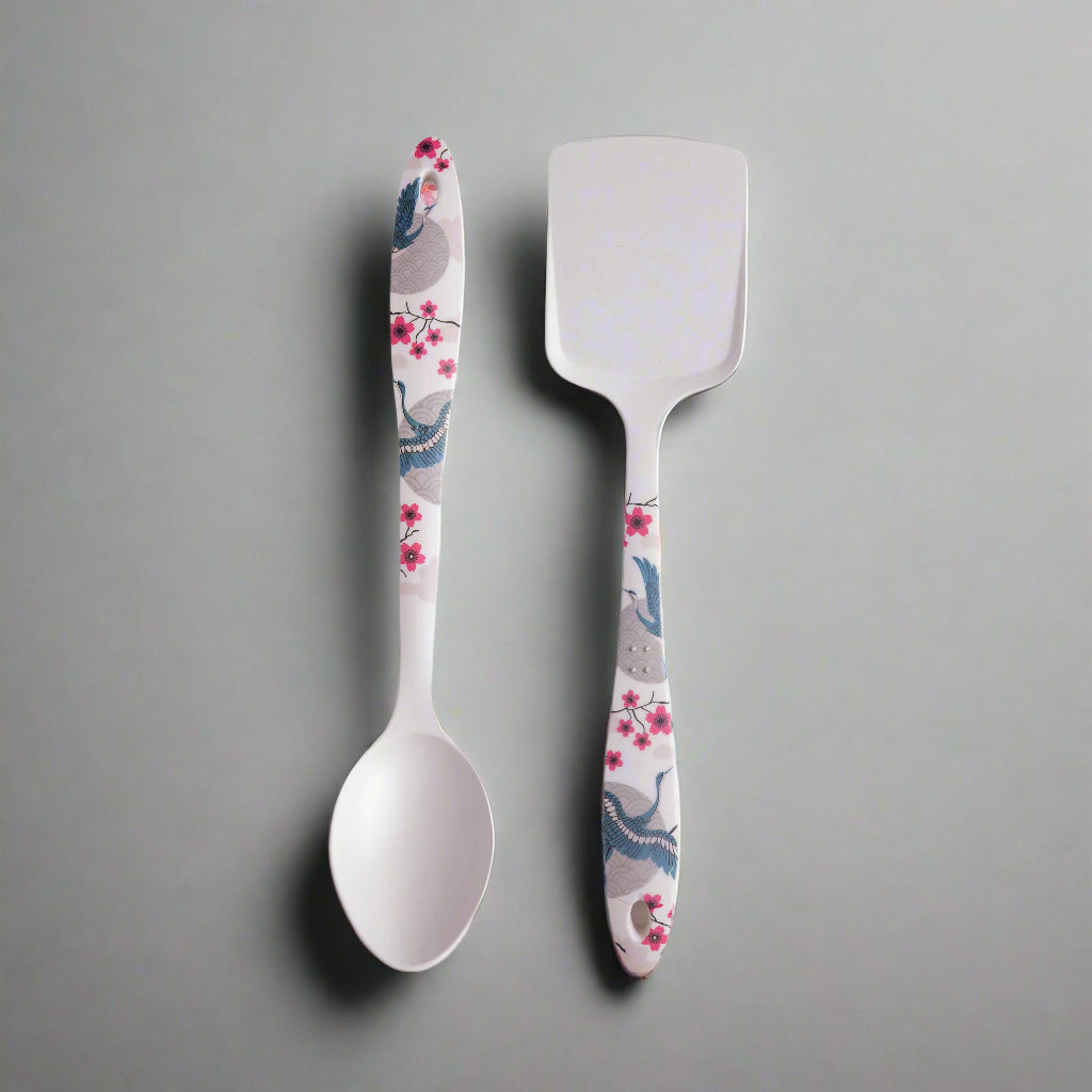 Blue Bird Blossom Bamboo Serving Spoons & Turners