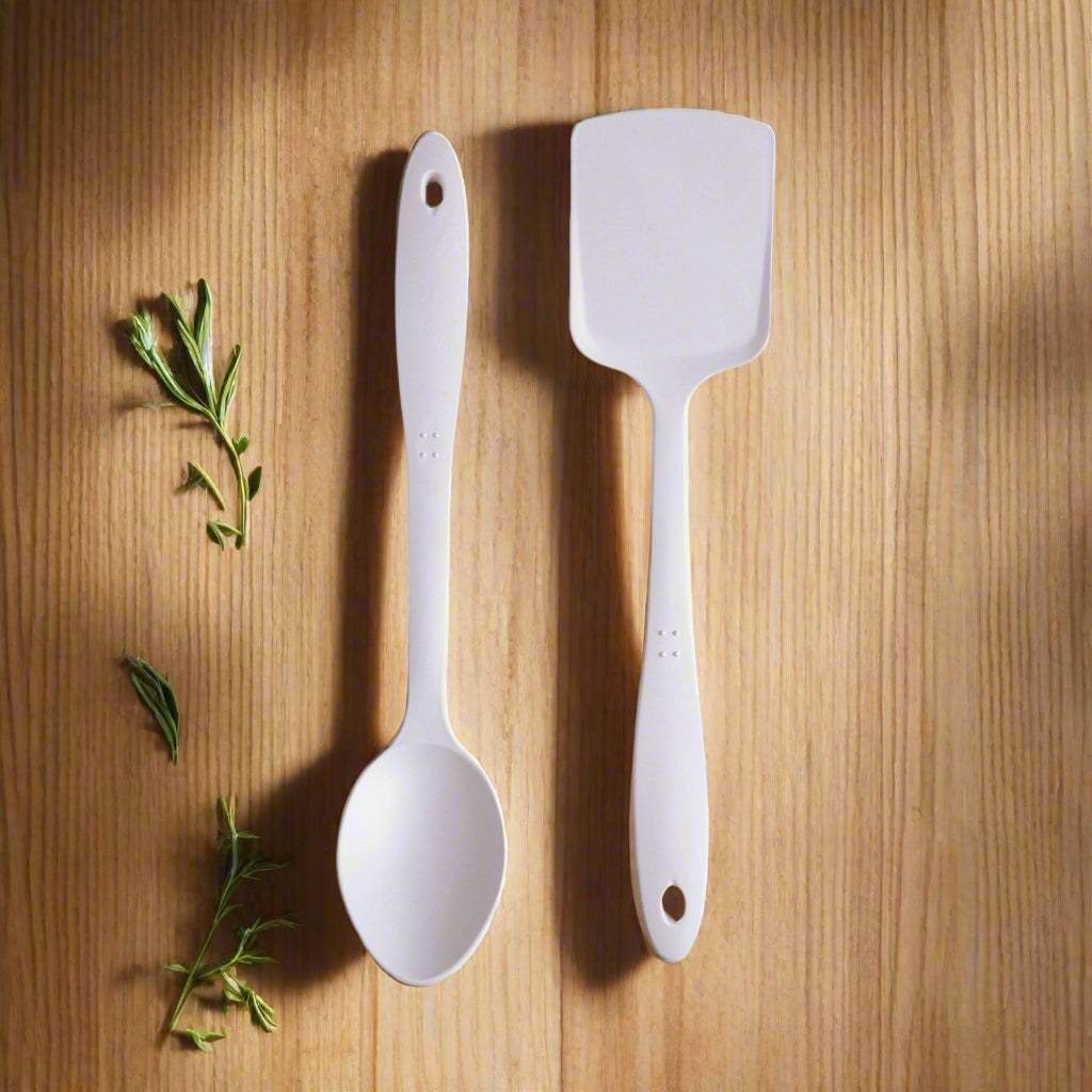Creamy Cloud White Bamboo Serving Spoons & Turners