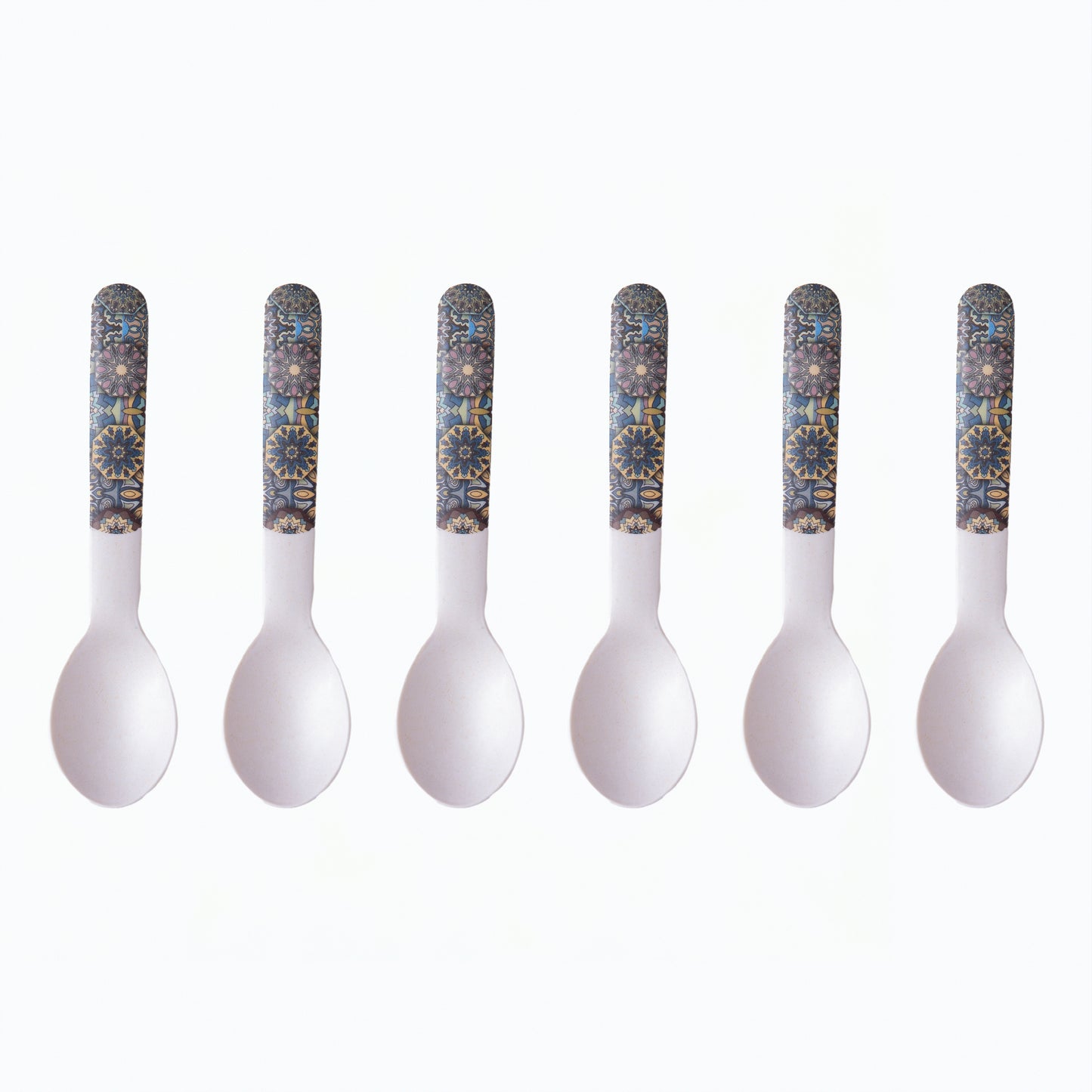 Mystic Blue Mandala Table Bamboo Spoon and Fork- Set of 6