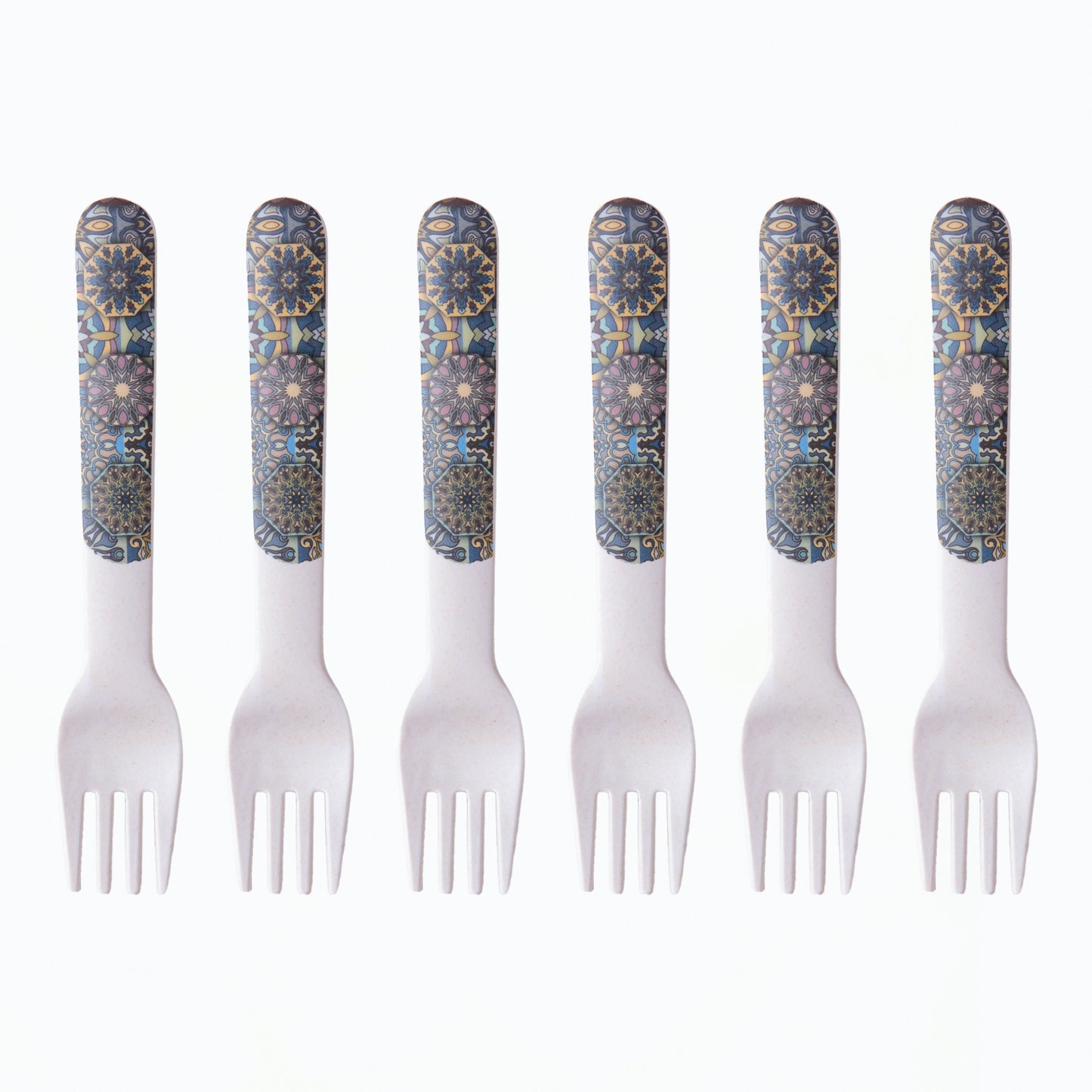 Mystic Blue Mandala Table Bamboo Spoon and Fork- Set of 6