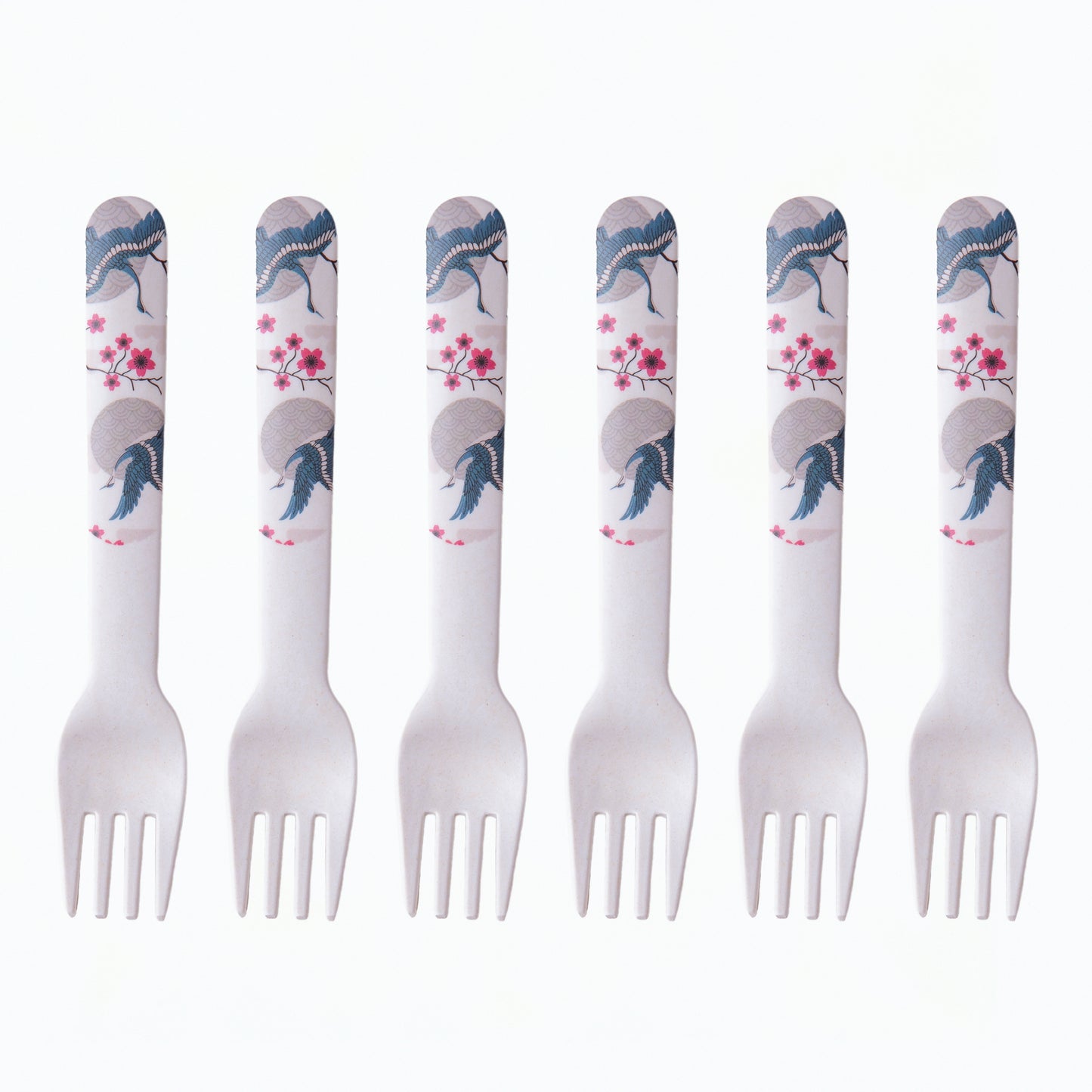 Blue Bird Blossom Table Bamboo Spoon and Fork- Set of 6