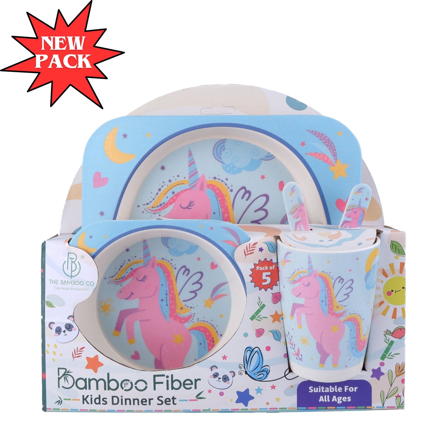 The Unicorn In the Sky Bamboo Kids Dinner /Feeding Set of 5