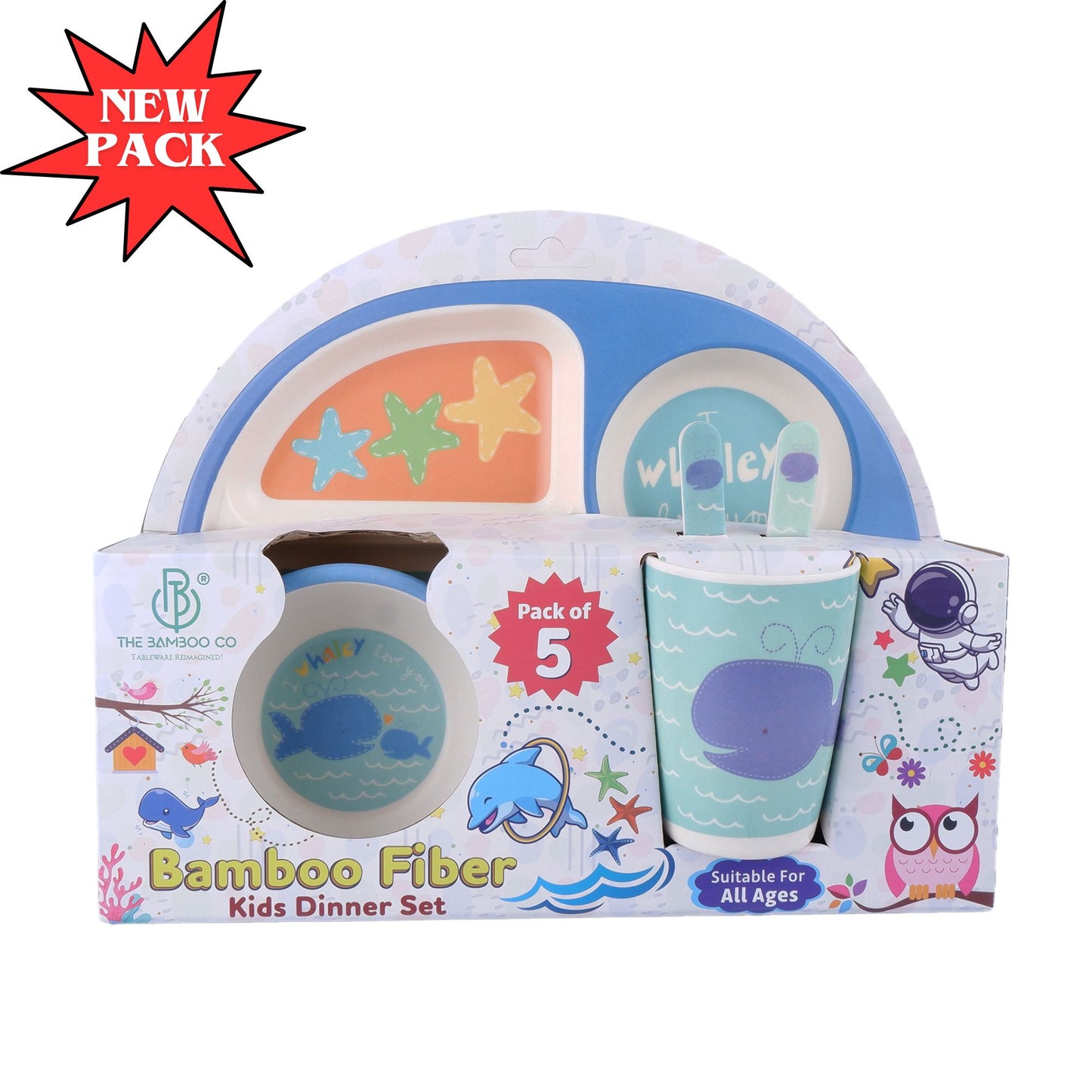 Wobbly Whale Bamboo Kids Dinner /Feeding Set of 5