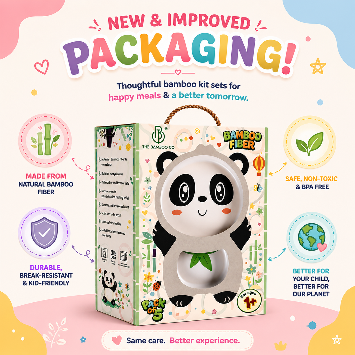 Playful Panda Bamboo Kids Dinner /Feeding Set of 5