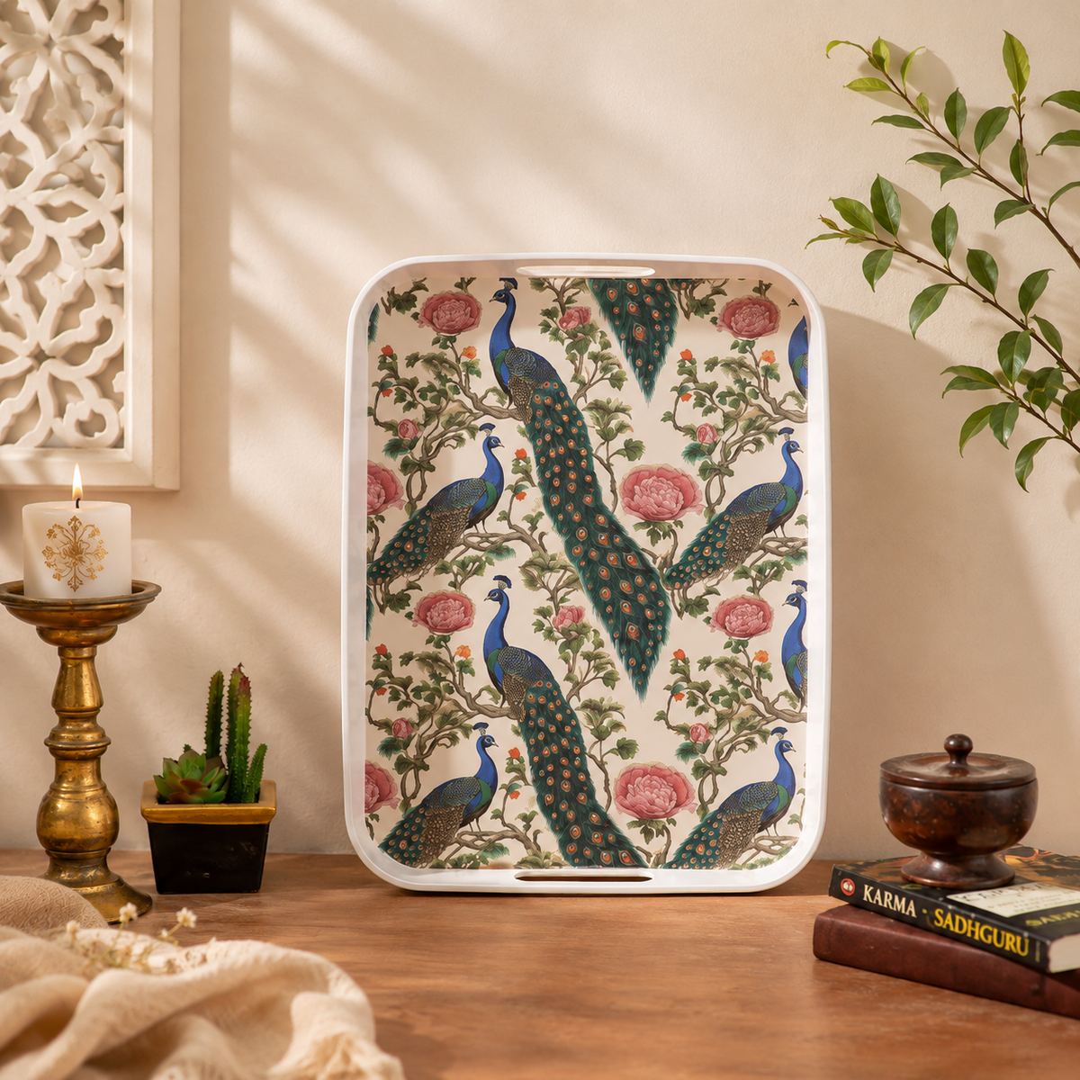 Majestic Peacock Bamboo Serving Trays
