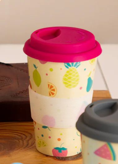 Sunny Lemon / Mixed Fruit Bamboo Travel Coffee Mug (Silicone Lid)