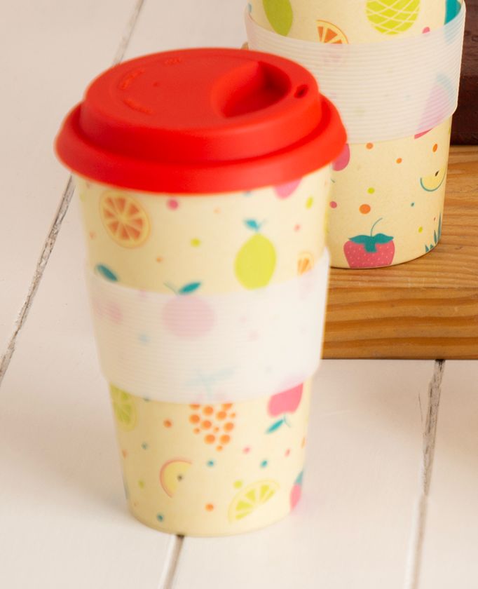 Sunny Lemon / Mixed Fruit Bamboo Travel Coffee Mug (Silicone Lid)