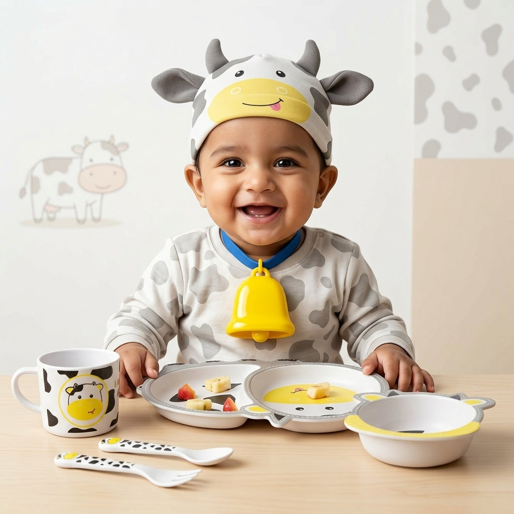 Chubby Cow Bamboo Kids Dinner /Feeding Set of 5