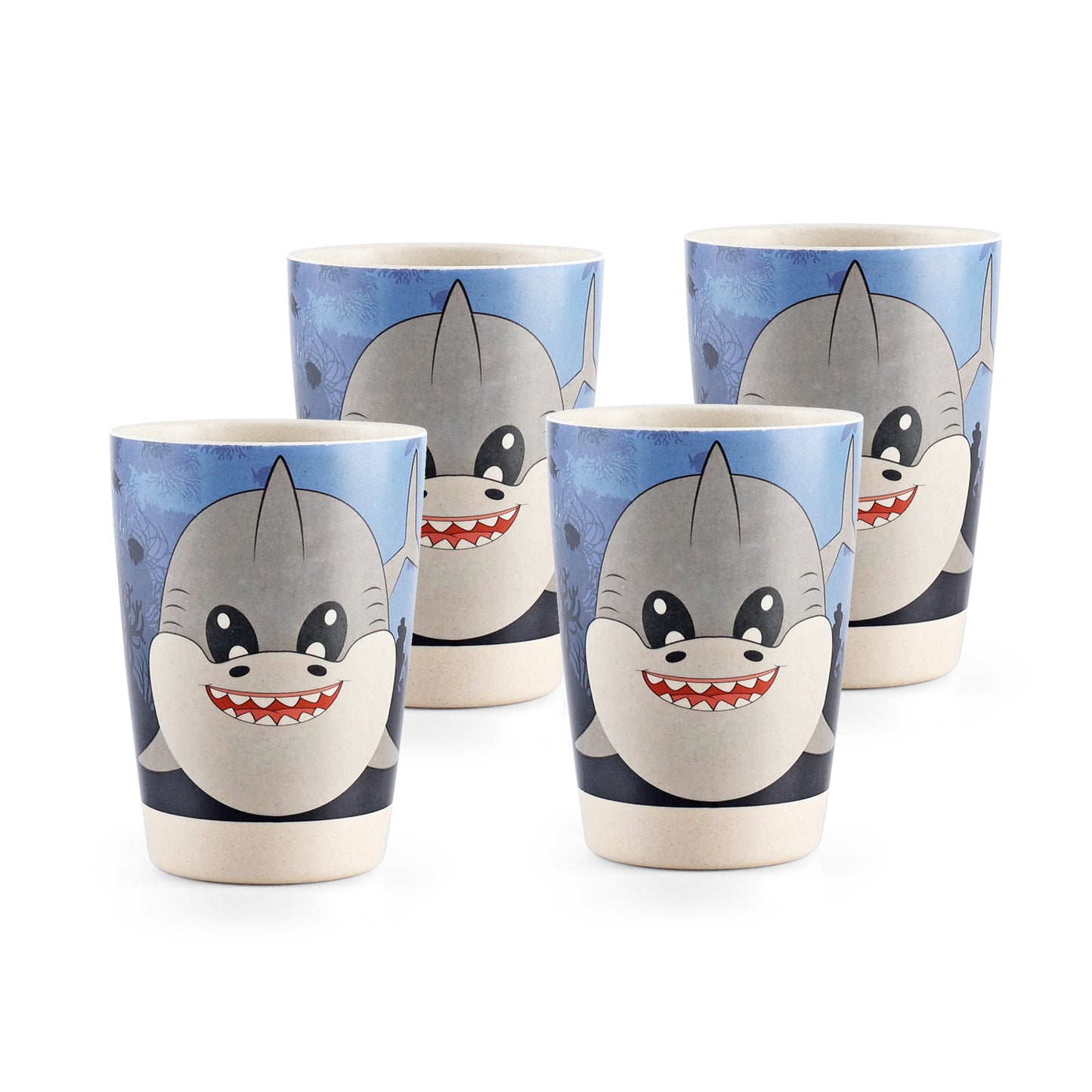 Shimmery Sea Shark Kids Drinking Bamboo Glass- Set of 4