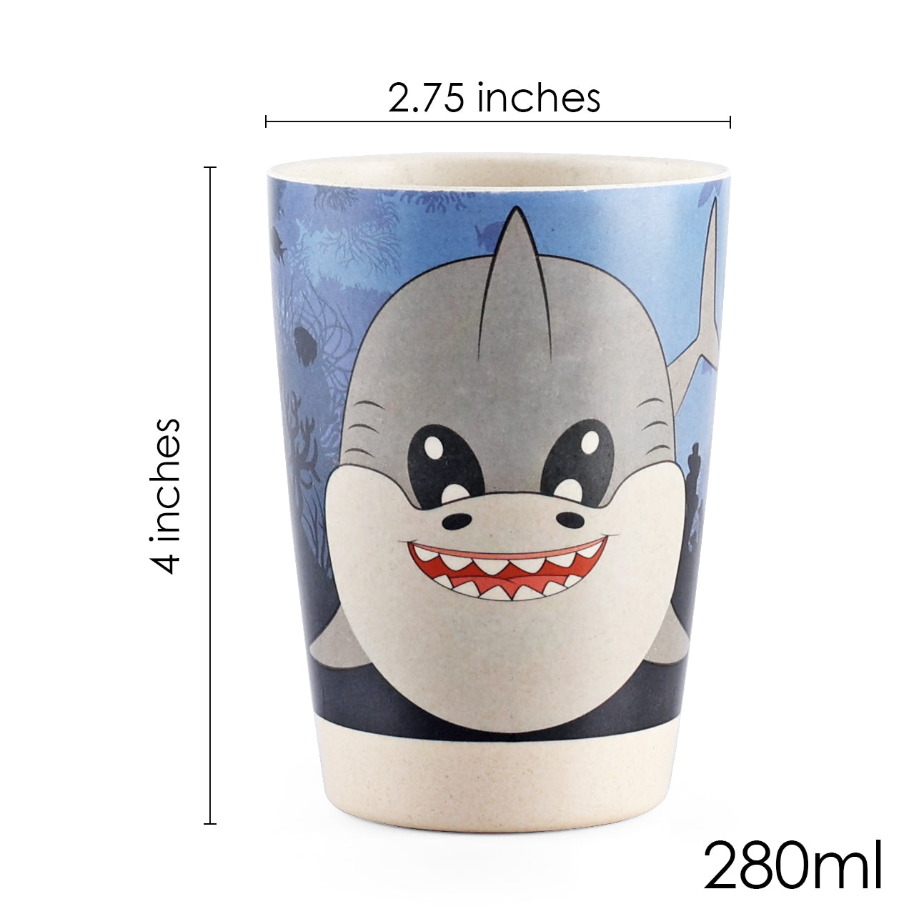 Shimmery Sea Shark Kids Drinking Bamboo Glass- Set of 4