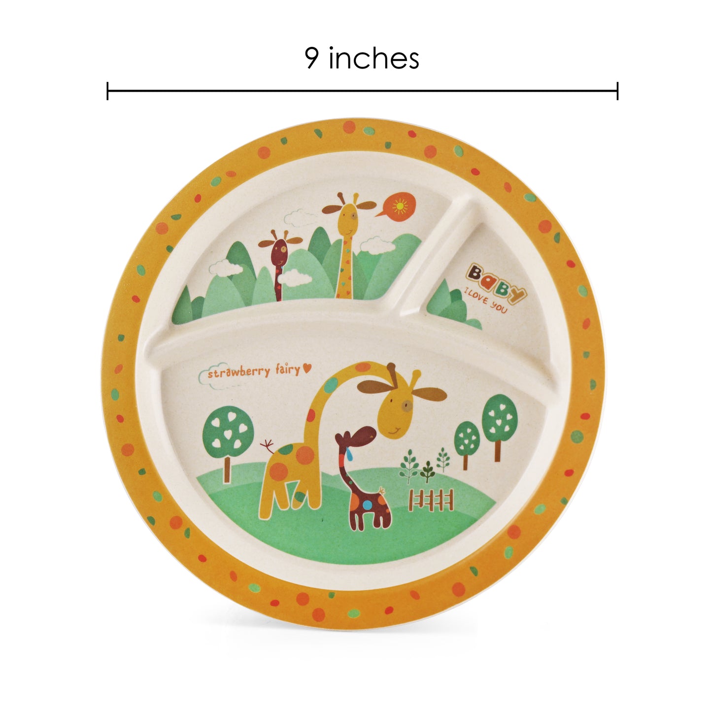 Goofy Giraffe Kids Dinner / Feeding Section Bamboo Plate -Set of 2