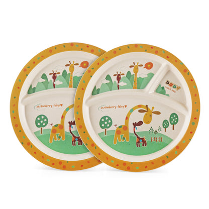 Goofy Giraffe Kids Dinner / Feeding Section Bamboo Plate -Set of 2