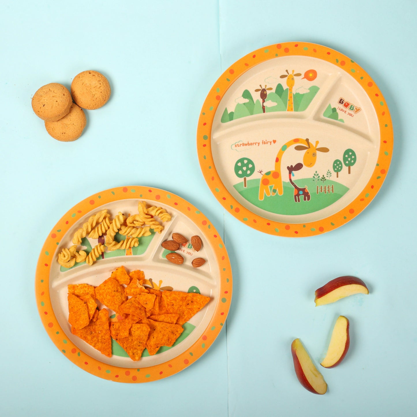 Goofy Giraffe Kids Dinner / Feeding Section Bamboo Plate -Set of 2