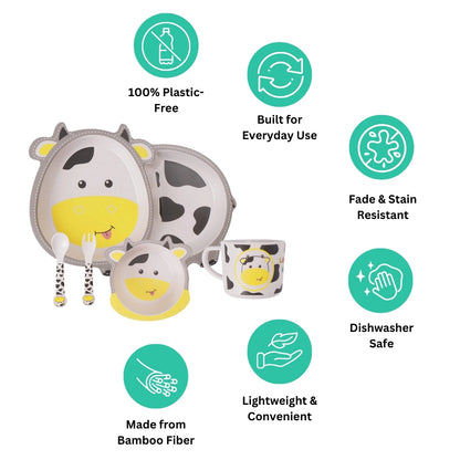 Chubby Cow Bamboo Kids Dinner /Feeding Set of 5