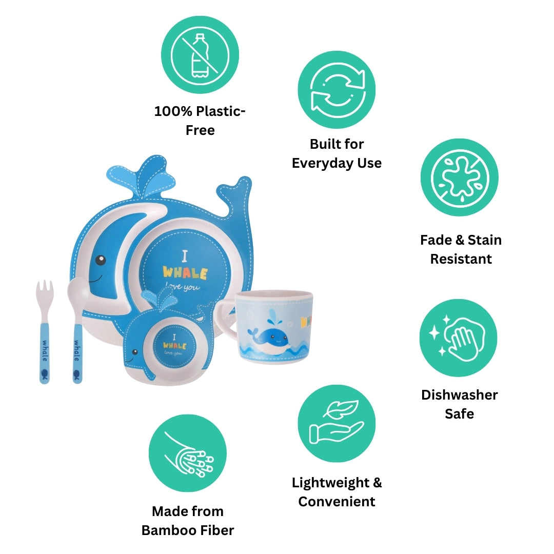 Witty Whale Bamboo Kids Dinner /Feeding Set of 5