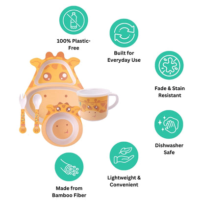 Goofy Giraffe Bamboo Kids Dinner /Feeding Set of 5