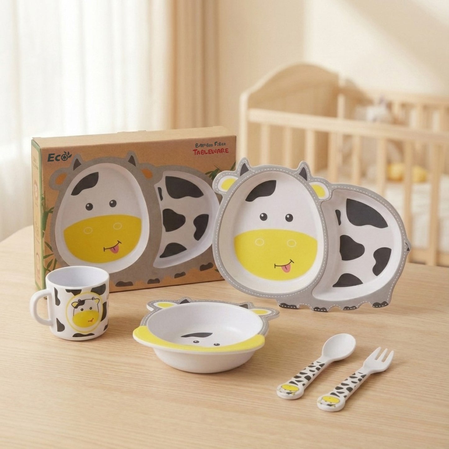 Chubby Cow Bamboo Kids Dinner /Feeding Set of 5