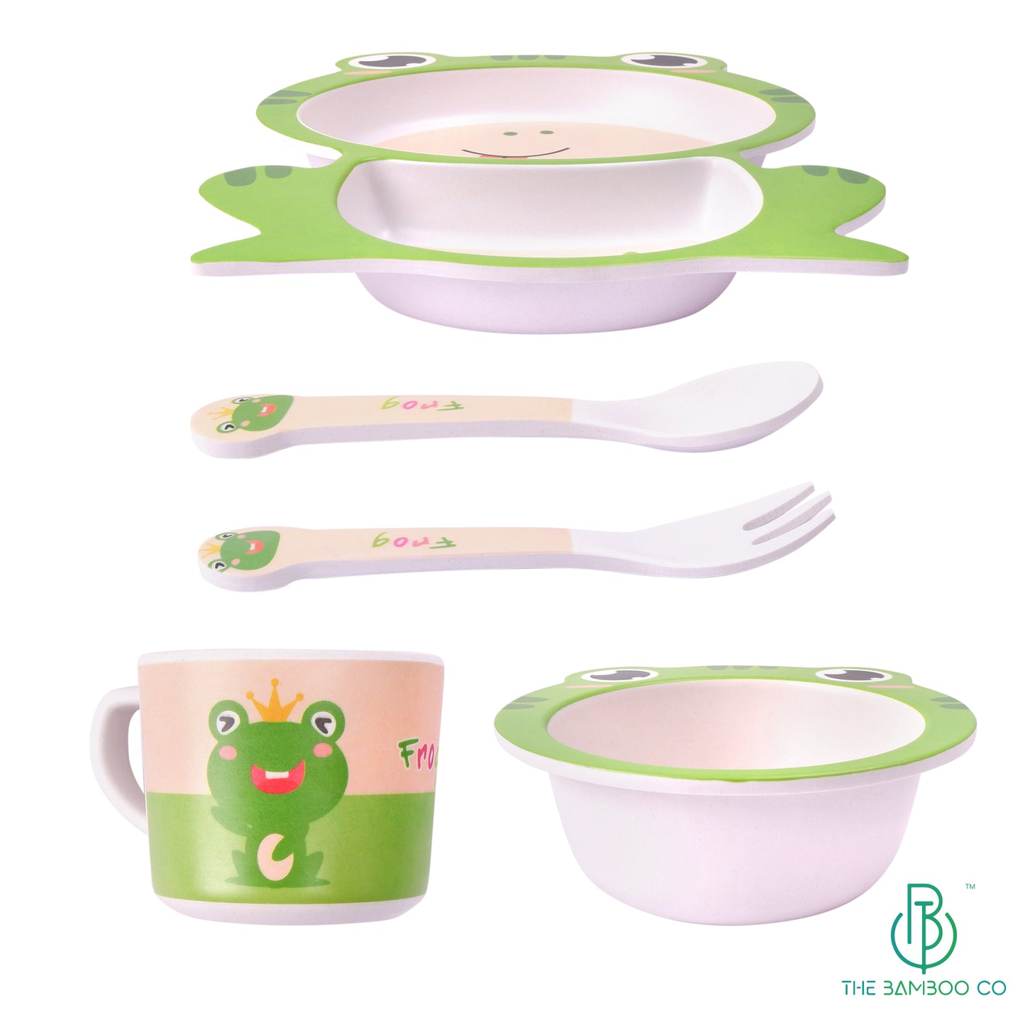 Funny Frog Bamboo Kids Dinner /Feeding Set of 5